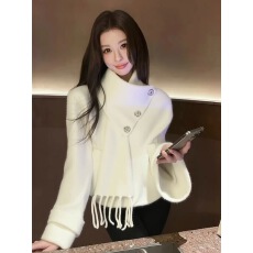 批发法式<b class='q'>甜美</b>风气质白色围巾毛衣女2025秋冬独特漂亮慵懒温柔时尚上衣