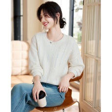 批发<b class='q'>甜美</b>小清新慵懒风圆领长袖毛衣女2025秋季新款软糯保暖百搭针织衫