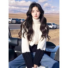 批发高级感撞色麻花高领长袖毛衣女舒适软糯打底针织衫气质<b class='q'>羊绒</b>上衣冬