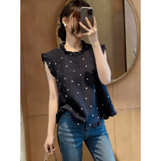 批发2026夏季韩版时尚木耳边爱心<b class='q'>印花</b>无袖<b class='q'>衬衫</b>女简约百搭宽松显瘦上衣