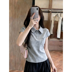 批发时尚撞色polo领短袖T恤女夏季2026新款小众宽松通勤衬衫减龄上衣