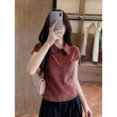 批发时尚撞色polo领短袖T恤女夏季2026新款小众宽松通勤衬衫减龄上衣