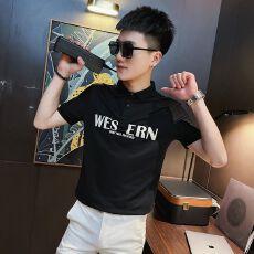 批发冰丝短袖t恤<b class='q'>男装</b>潮流POLO衫夏季2025<b class='q'>新款</b>超火潮牌ins带领半袖上衣
