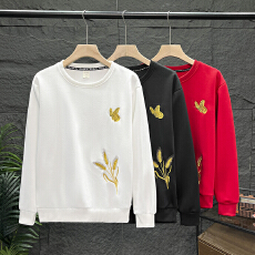 批发刺绣圆领卫衣男士春秋季2025新款潮牌宽松重磅美式复古情侣装上衣