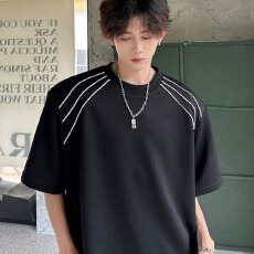 批发轻奢品垫肩短<b class='q'>袖</b>男夏季美式潮牌痞帅炸街t恤小众设计感重磅<b class='q'>半截</b><b class='q'>袖</b>