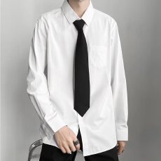 批发白色长袖学生学院风衬衫日系潮流男生高校班服宽松制服纯色衬衫