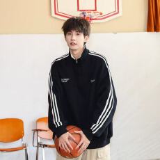 批发新款刺绣卫衣港风宽松简约立领半拉链卫衣开衫男女同款潮流帅百搭