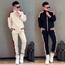 批发秋冬澳绒棉布拉链撞色立领套装男运动时尚两件套舒适青年<b class='q'>男生</b>