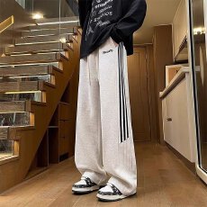 批发加厚美式条纹卫裤男款秋季2025新款宽松直筒运动裤子男生潮流休闲