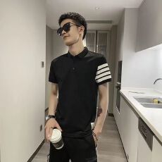 批发潮牌polo男士<b class='q'>春</b>秋季2025新款条纹翻领短袖t恤衫爆款外套上衣