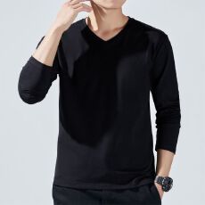 批发100%纯棉秋冬<b class='q'>男士</b>长袖<b class='q'>T</b><b class='q'>恤</b>V领纯棉新款打底衫休闲全棉男装上衣纯色