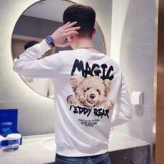 批发男士长袖2025新款小熊卫衣春秋潮流修身半袖ins网红潮牌男上衣