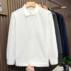 批发轻奢简约加厚polo<b class='q'>春</b>季男士外贸商务休闲纯色翻领长袖POLO衫