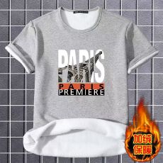 男士加绒加厚短袖t恤冬季2025新款印花打底衫保暖半袖内搭上衣T恤