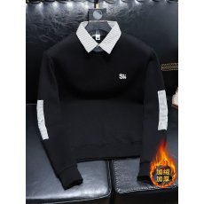 批发加绒假二件新款男生加厚卫衣韩版王子风潮流上衣百搭条绒外穿男装