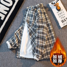 特厚加绒外套男宽松休闲夹克寒冬季潮牌高级感格子编织布东北外套