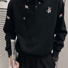 批发男士长袖卫衣春秋季痞帅刺绣T恤长袖上衣体恤2025新款长袖POLO