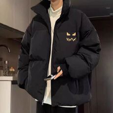 批发美式小怪兽恶魔之眼棉服男女款冬季保暖立领棉衣外套潮牌印花棉袄