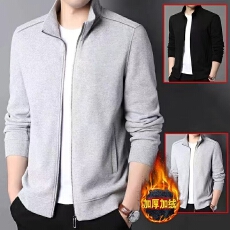 批发开衫保暖秋冬加绒百搭加厚长袖立领卫衣拉链外套男士潮流时尚<b class='q'>夹克</b>