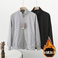 批发高档<b class='q'>运动</b>服拉链外套男加绒厚开衫卫衣男<b class='q'>夹克</b>纯色青年立领上衣男装