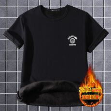 圆领一体绒带绒半袖御寒保暖内穿打底衫冬季加绒加厚棉短袖T恤男