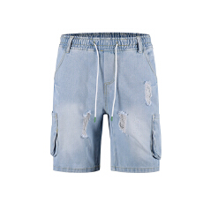 批发90-240斤牛仔短裤男士<b class='q'>夏</b>季薄款潮破洞宽松五分超大码潮流直筒中裤