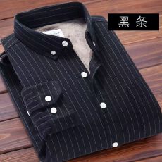 批发日系质量冬款保暖加绒外穿<b class='q'>衬衫</b><b class='q'>男</b>青年长袖复古磨毛休闲灰条纹<b class='q'>衬衣</b>