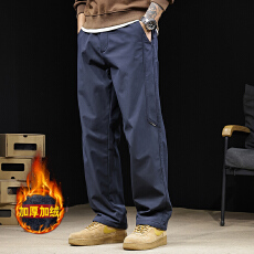 2026冬季新款潮牌宽松百搭阔腿长裤加绒加厚简约直筒休闲裤男