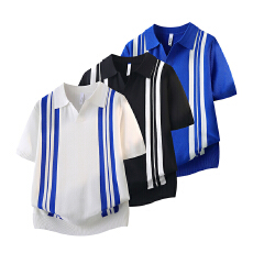 撞色短袖POLO衫男士夏季高级感修身商务休闲冰丝半袖针织翻领T恤