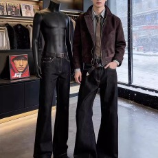 批发黑色原仔裤男款<b class='q'>春</b>季cleanfit提档微喇裤子美式高街弯刀裤