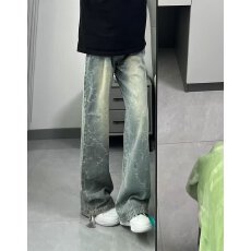 潮牌男士提花牛仔裤美式复古春秋季新款时尚男裤子修身直筒棉长裤