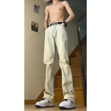 美式高街微喇牛仔裤男春夏季修身显瘦潮牌复古ootd百搭直筒长裤子