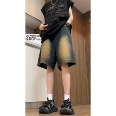 水洗做旧牛仔短裤男款夏季美式复古中裤宽松显瘦直筒阔腿五六分裤