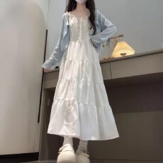 批发韩系甜美温柔风白色吊带连衣裙女生搭配夏季防晒披肩开衫两件套装