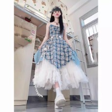 批发日系复古高级感不规则设计吊带连衣裙搭配蕾丝拼接半身裙两件套装