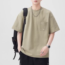 批发纯色短袖t恤男士2026新款夏季潮牌宽松透气半袖体恤男生休闲上衣