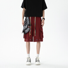 美式工装过膝短裤男款夏季痞帅设计感抽绳六分裤潮牌宽松休闲中裤