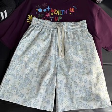 美式蓝色小花短裤男款夏薄款夏威夷风宽松五分裤子情侣速干沙滩裤