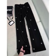 批发美式街头满印十字架弯刀卫裤女春季<b class='q'>高腰</b>显瘦直筒阔腿运动长裤