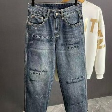 2026春秋新款轻奢潮牌字母刺绣宽松直筒牛仔裤男美式高街阔腿长裤