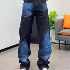 高级感星空彩色涂鸦印花牛仔裤男宽松直筒痞帅高街长裤时尚休闲裤