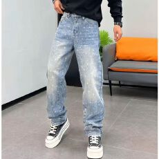 美式复古水洗印花设计感直筒牛仔裤男款潮牌休闲宽松休闲长裤