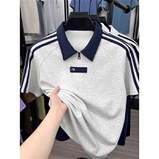 批发学院风条纹短袖T恤男款夏季痞帅翻领半袖衣服美式潮流百搭polo衫