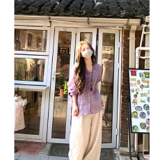 批发慵懒感宽松女装显瘦INS风森系紫色时尚气质洋气上衣