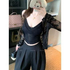 批发辣妹微透时尚<b class='q'>套装</b>纯色气质长袖开衫女夏季内搭性感吊带背心两件套