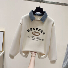 批发女大童假两件卫衣女学院风秋冬初高中生韩系宽松设计感<b class='q'>牛仔</b>领上衣