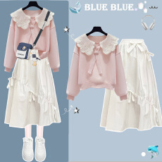 批发少女孩学院风洋气时髦套装裙女大童巨好看的<b class='q'>连衣裙</b>春秋款韩系裙子