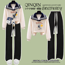 批发少女大童巨好看学院风套装秋季新款洋气学生穿搭海军领卫衣一整套