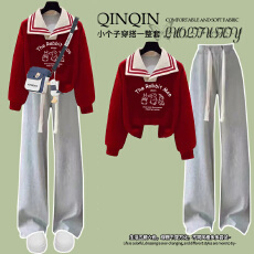 批发少<b class='q'>女</b><b class='q'>大</b><b class='q'>童</b>巨好看学院风套装秋季新款洋气学生穿搭海军领卫衣一整套