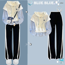 批发【上衣华棉复合】大<b class='q'>童</b>初中生时尚连帽卫衣休闲裤学院风穿搭一整套